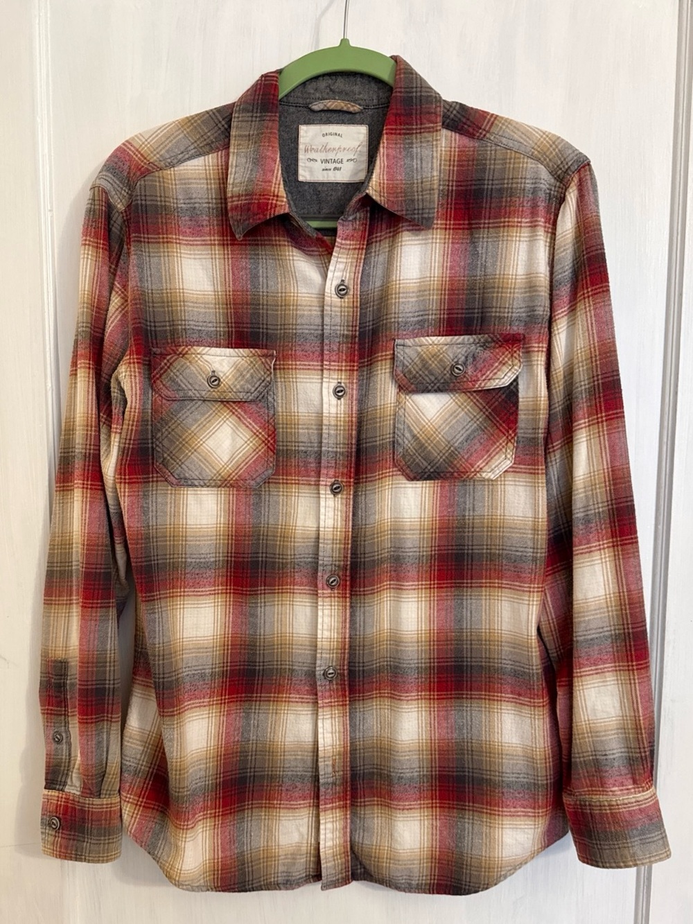Weatherproof Vintage Flannel Plaid Button-Up Shirt Long Sleeve Men’s M 90s Style